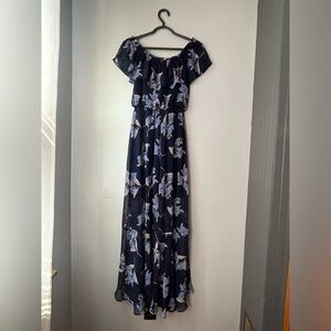 EXPRESS brand High- low long navy blue floral print.